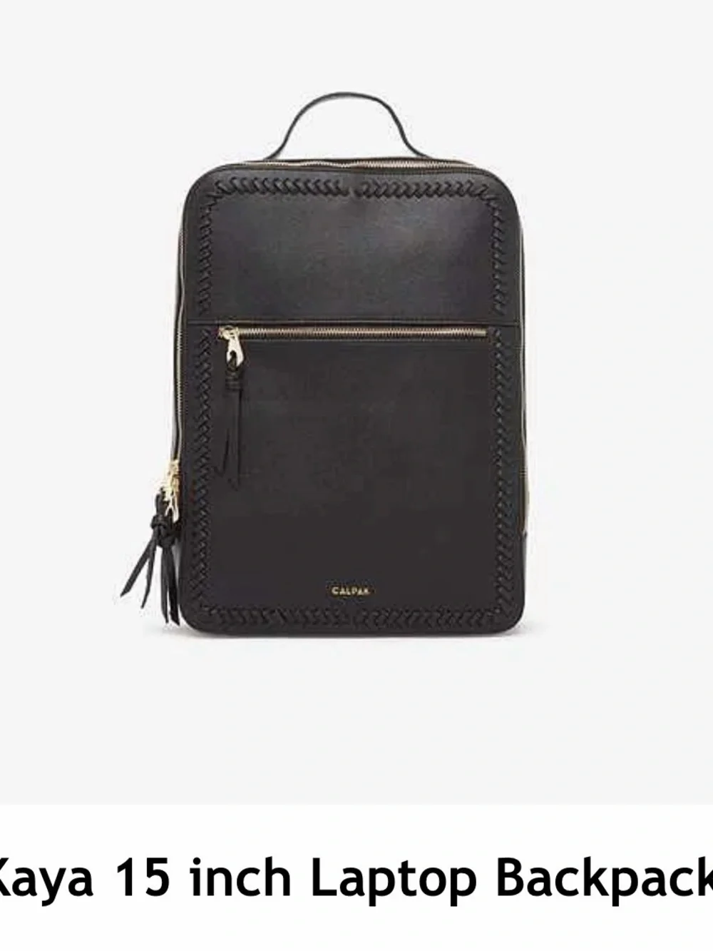 Calpak Black Leather Backpack with Woven-Edge Detail